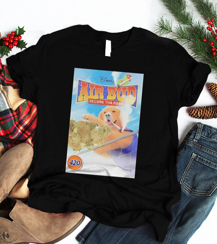 Disney Air Bud Secure Tha Bagg 420 Meme Basketball Dog Smoking T-Shirt