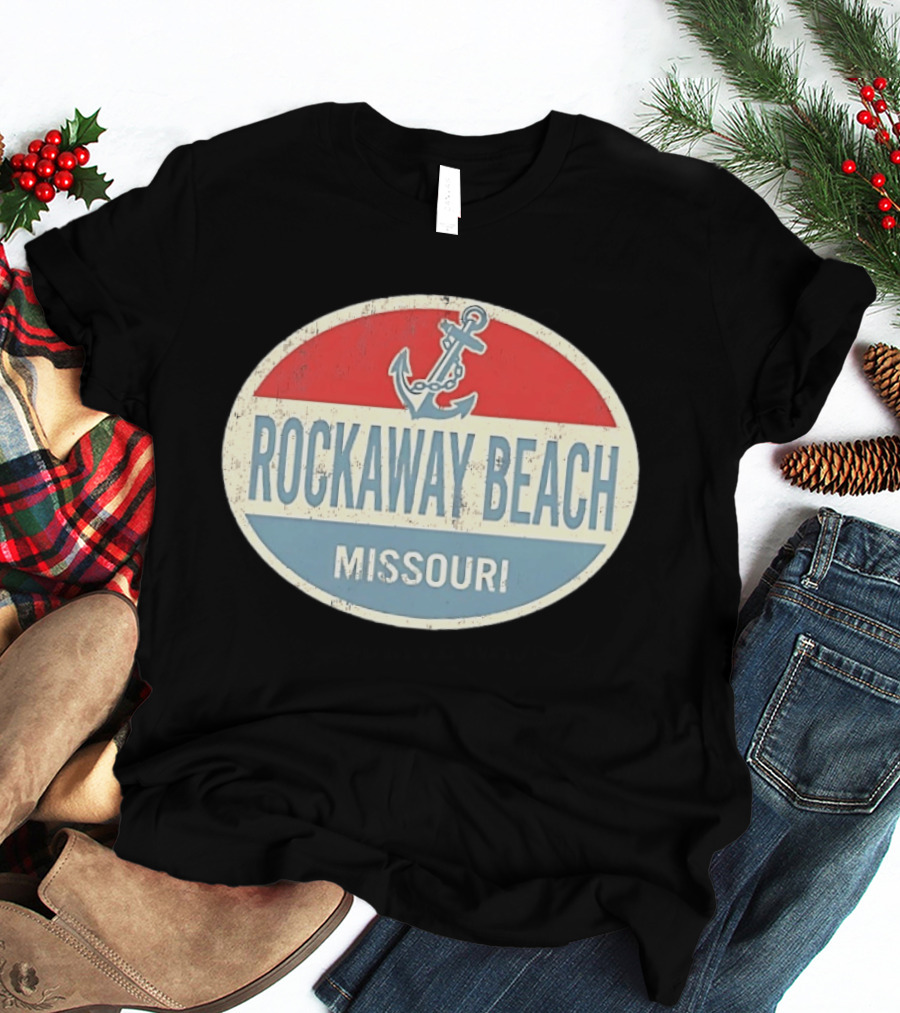 Rockaway Beach Missouri Distressed Anchor Red White Blue Vintage Look T-Shirt