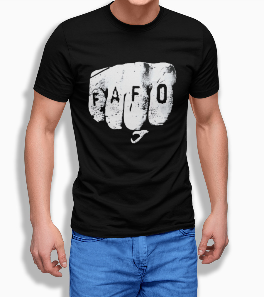 FAFO Distressed Clenched Fist Knuckle Punch Black And White T-Shirt