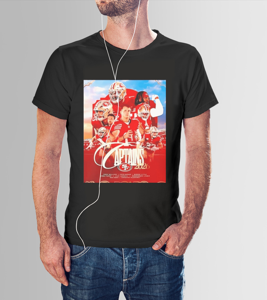 SF 49ers 2026 Captains Williams Warner Kittle Purdy Bosa McCaffrey Juszczyk T-Shirt