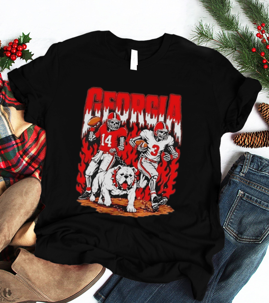 Georgia Bulldogs Football Skeleton Players 14 And 3 With Bulldog T-Shirt