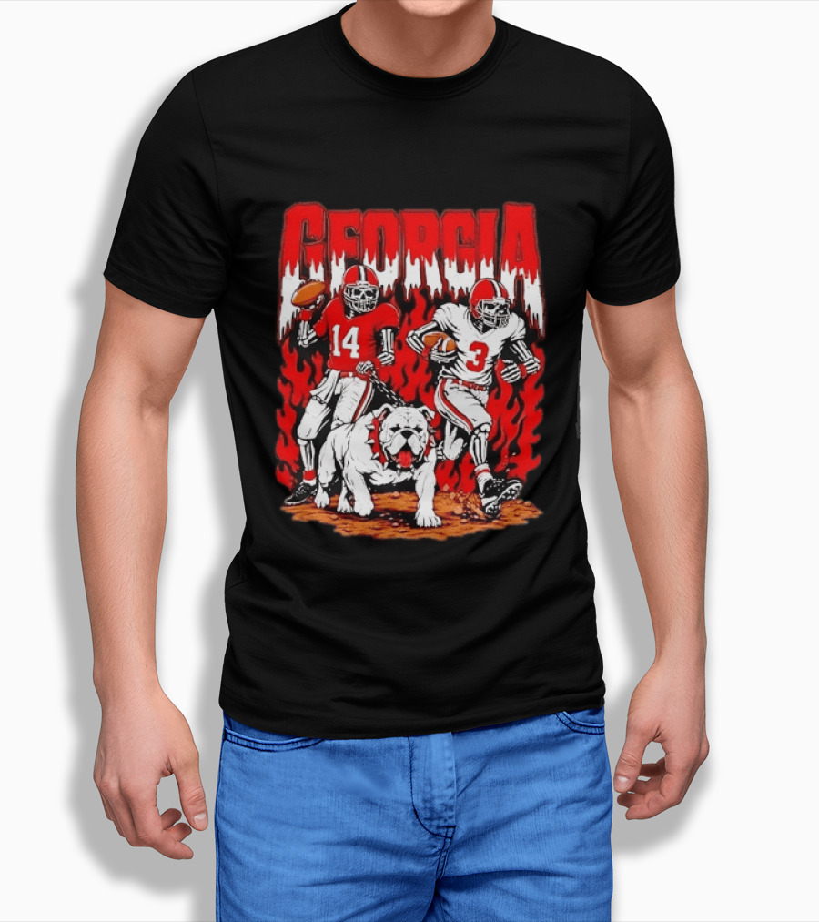Georgia Bulldogs Football Skeleton Players 14 And 3 With Bulldog T-Shirt