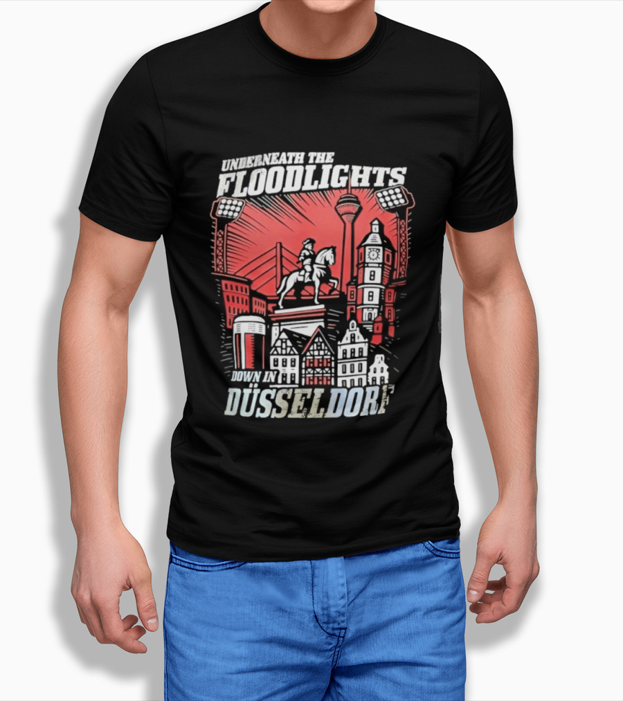 Underneath The Floodlights Düsseldorf Skyline And Equine Monument T-Shirt