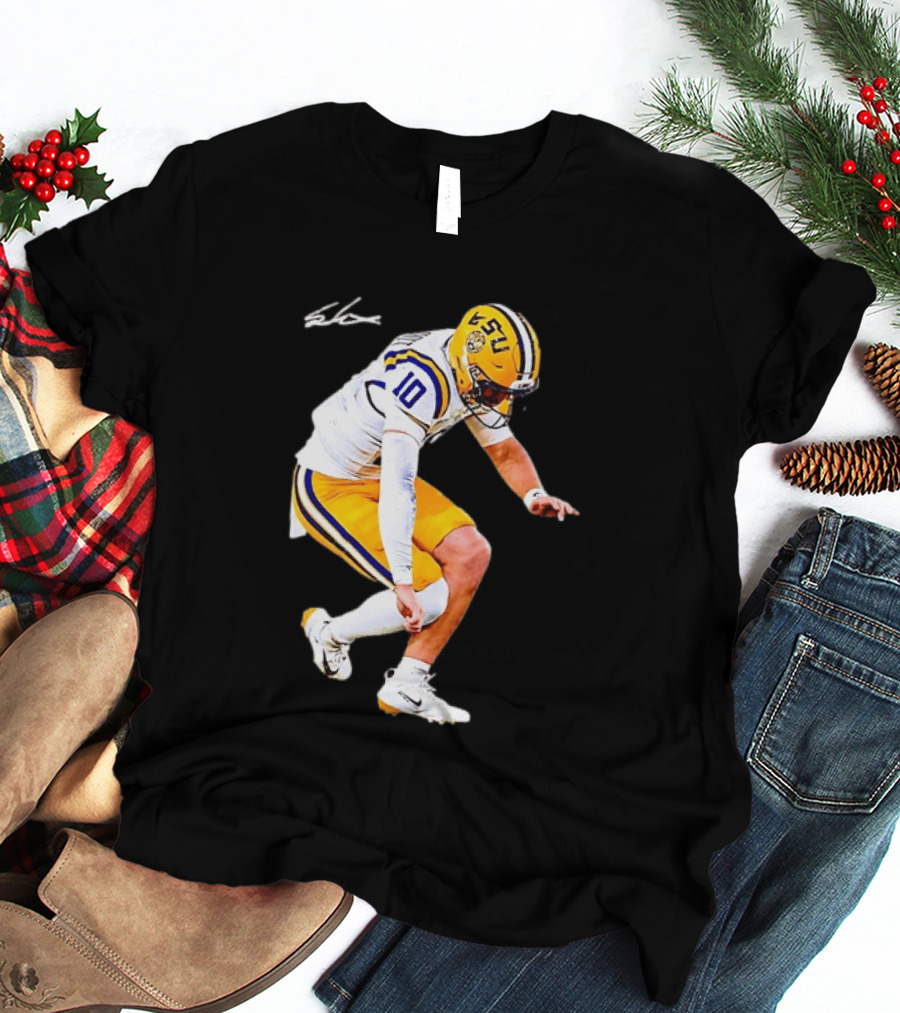 Joe Burrow LSU Tigers Number 10 Football Player Signature T-Shirt