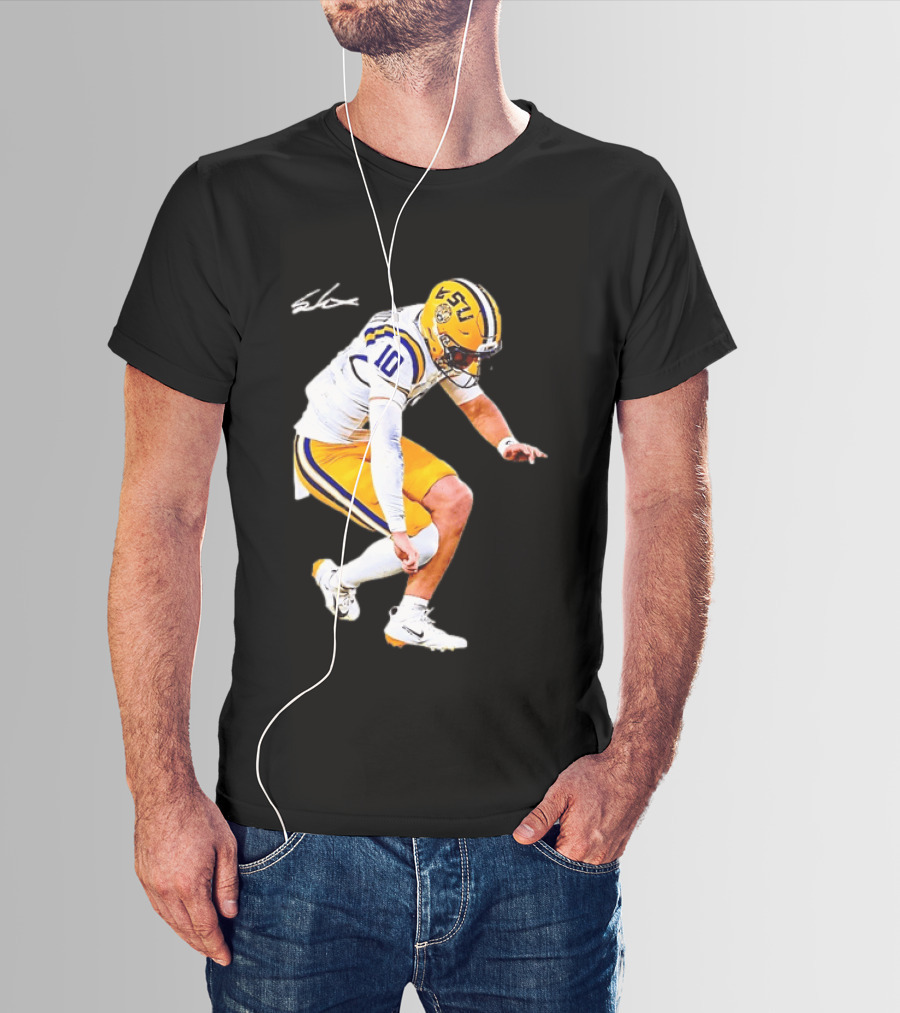 Joe Burrow LSU Tigers Number 10 Football Player Signature T-Shirt