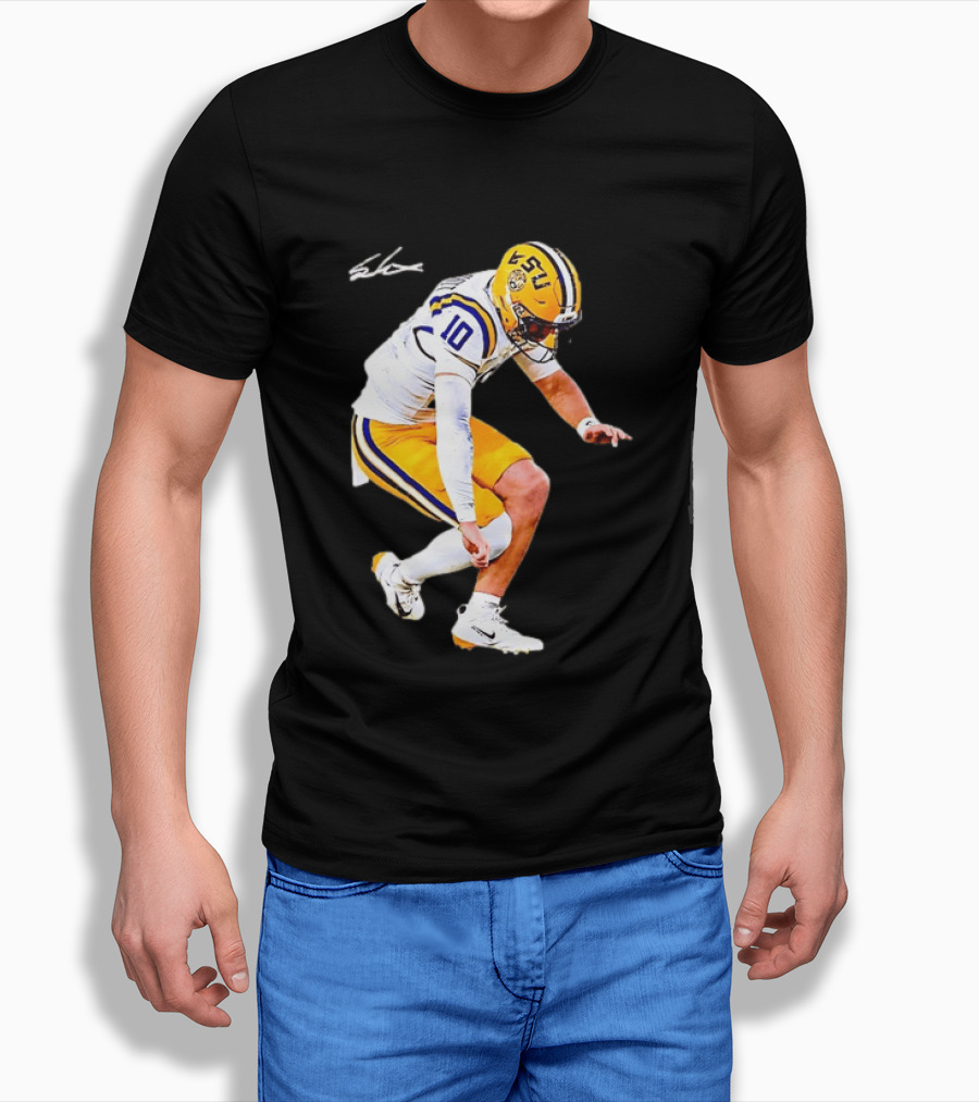 Joe Burrow LSU Tigers Number 10 Football Player Signature T-Shirt