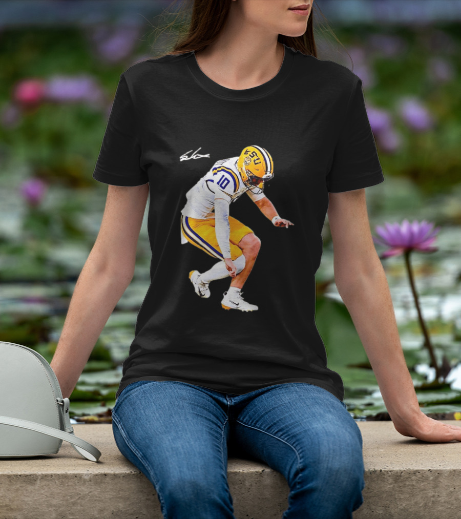 Joe Burrow LSU Tigers Number 10 Football Player Signature T-Shirt