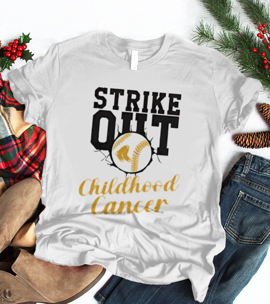 Strike Out Childhood Cancer Boston Red Sox Baseball Team Awareness T-Shirt
