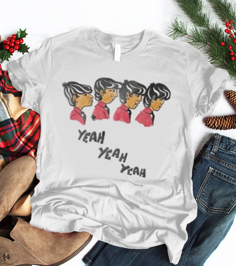 Yeah Yeah Yeah Cartoon Caricatures Four Men Red T-Shirt