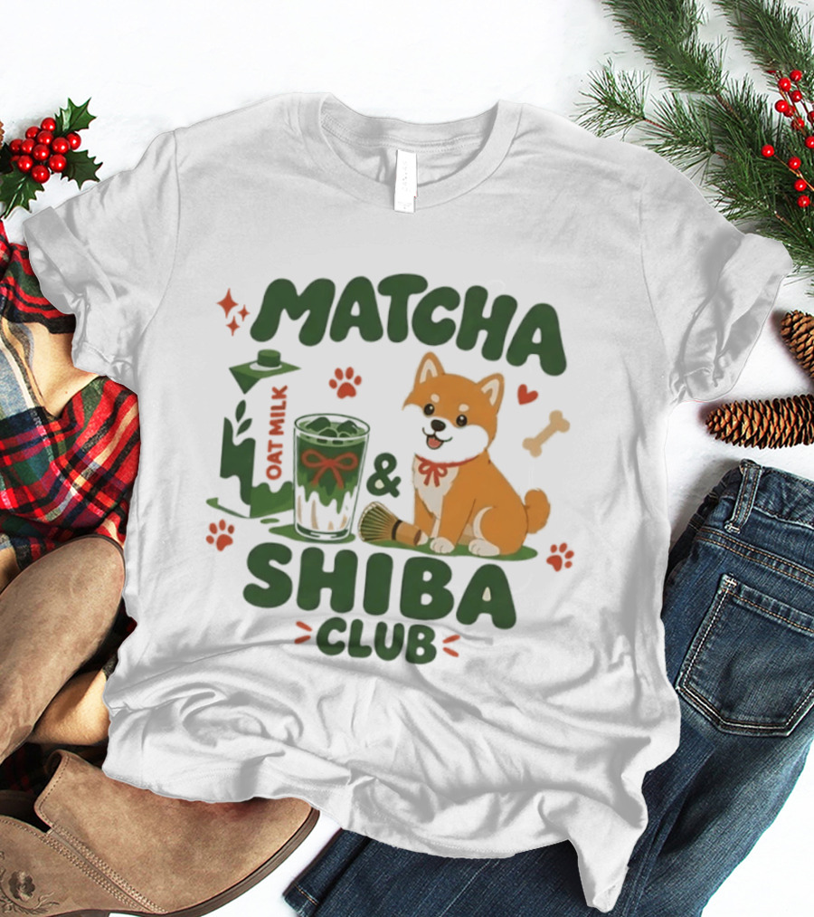 Matcha Shiba Club Oat Milk Dog Lover Tea Aesthetic T-Shirt