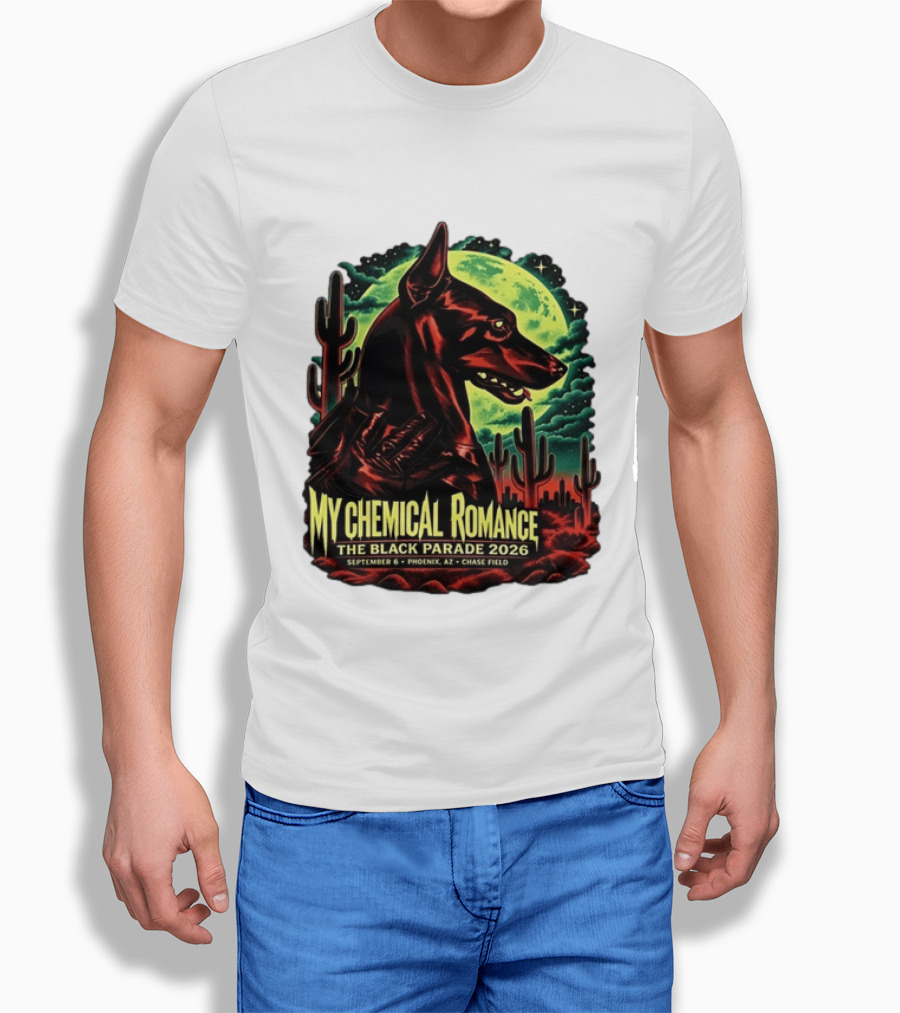 My Chemical Romance The Black Parade 2026 September 6 Phoenix AZ Chase Field Cactus And Dog Moon Scene T-Shirt