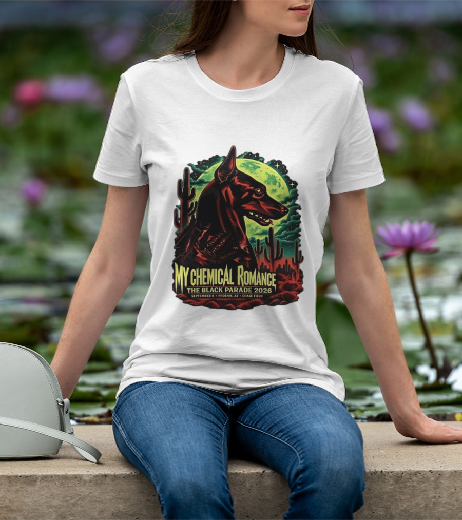 My Chemical Romance The Black Parade 2026 September 6 Phoenix AZ Chase Field Cactus And Dog Moon Scene T-Shirt