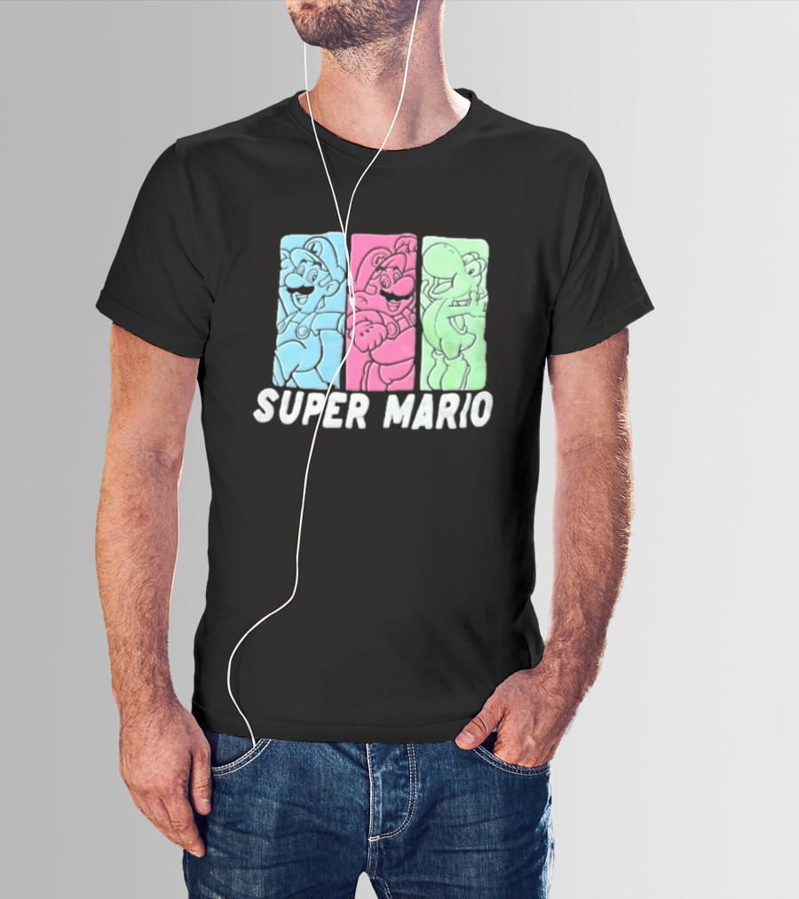 Super Mario Luigi Yoshi Characters Colorful Panels T-Shirt
