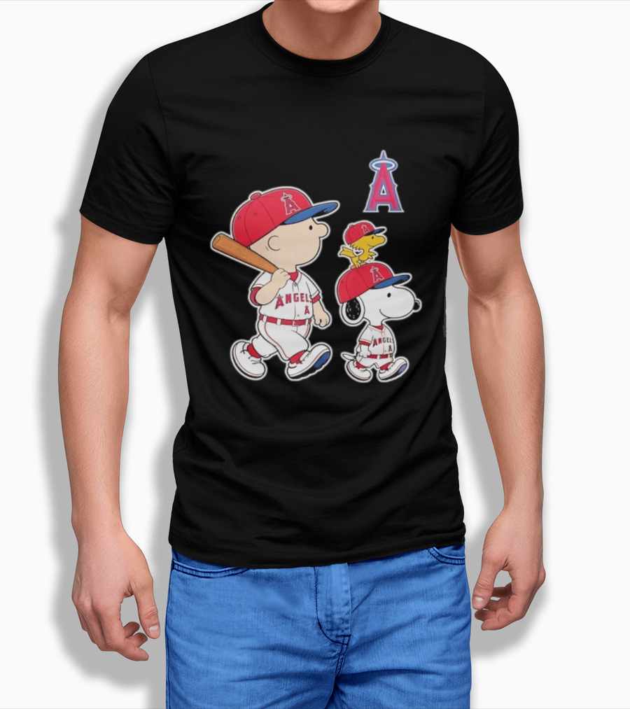 Charlie Brown Snoopy Woodstock Los Angeles Angels Baseball Team T-Shirt