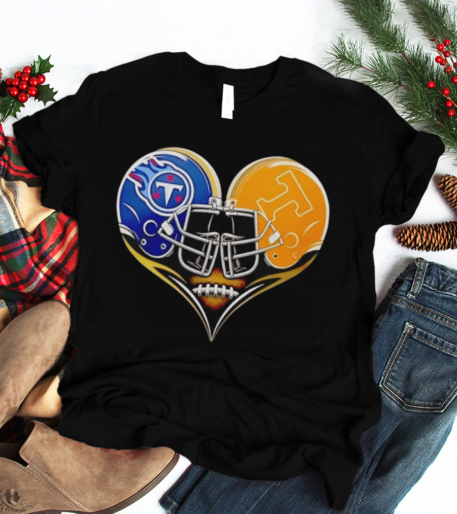 Tennessee Titans Tennessee Volunteers Football Heart Helmet T-Shirt