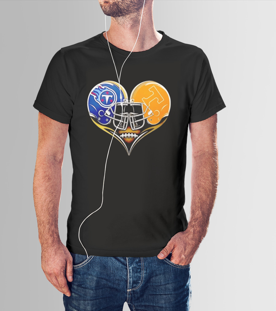 Tennessee Titans Tennessee Volunteers Football Heart Helmet T-Shirt