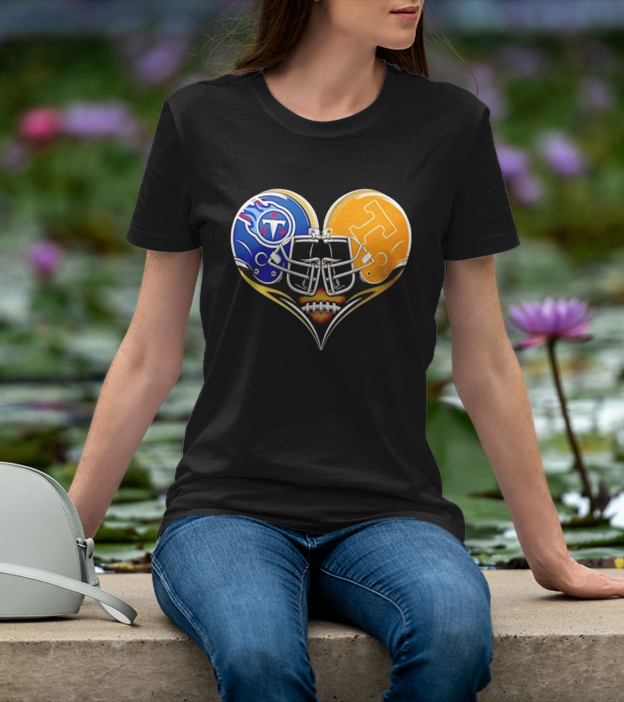 Tennessee Titans Tennessee Volunteers Football Heart Helmet T-Shirt
