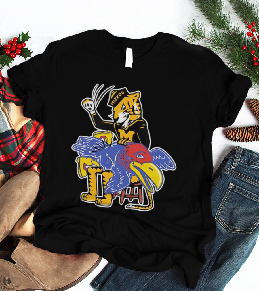 Mizzou Tigers Vs Kansas Jayhawk Rivalry Cartoon T-Shirt