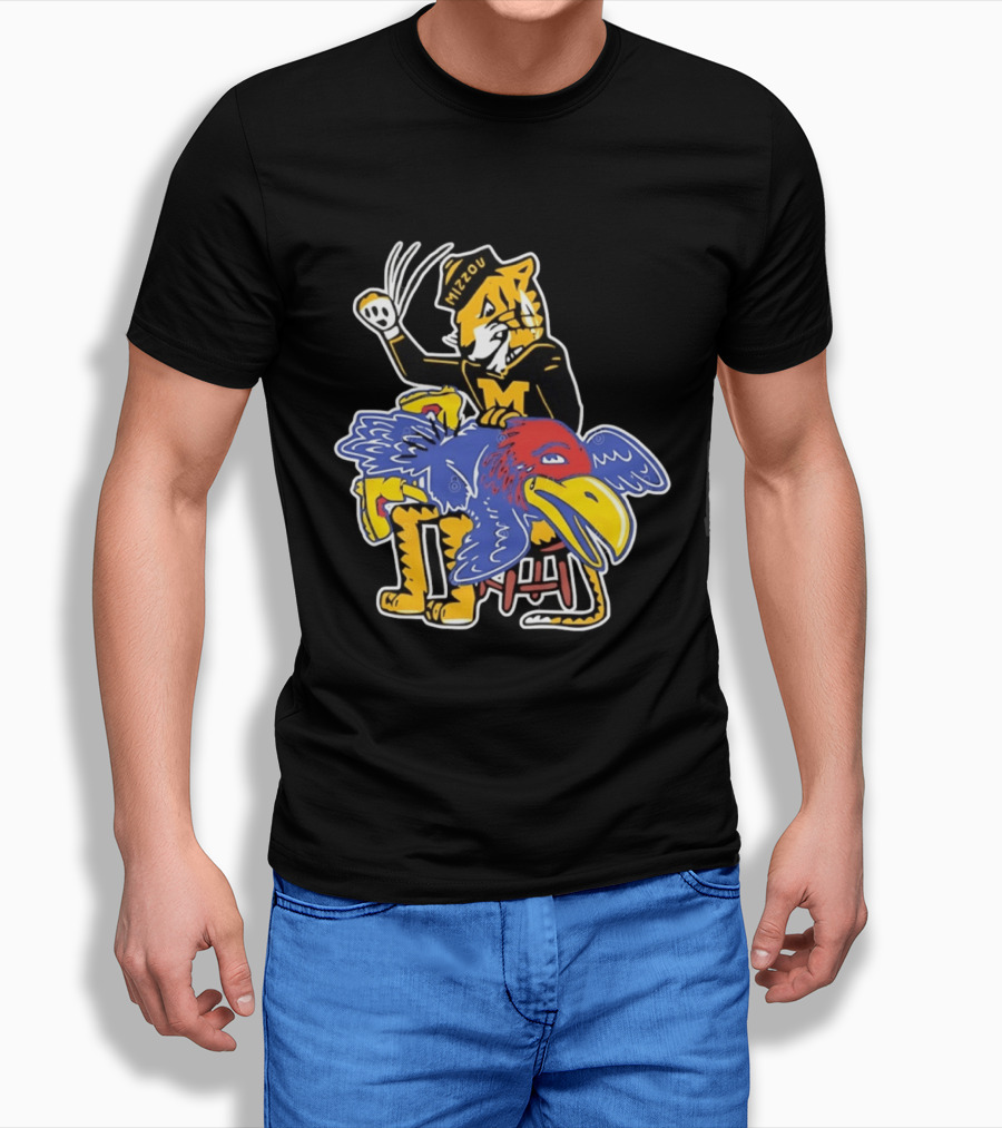 Mizzou Tigers Vs Kansas Jayhawk Rivalry Cartoon T-Shirt