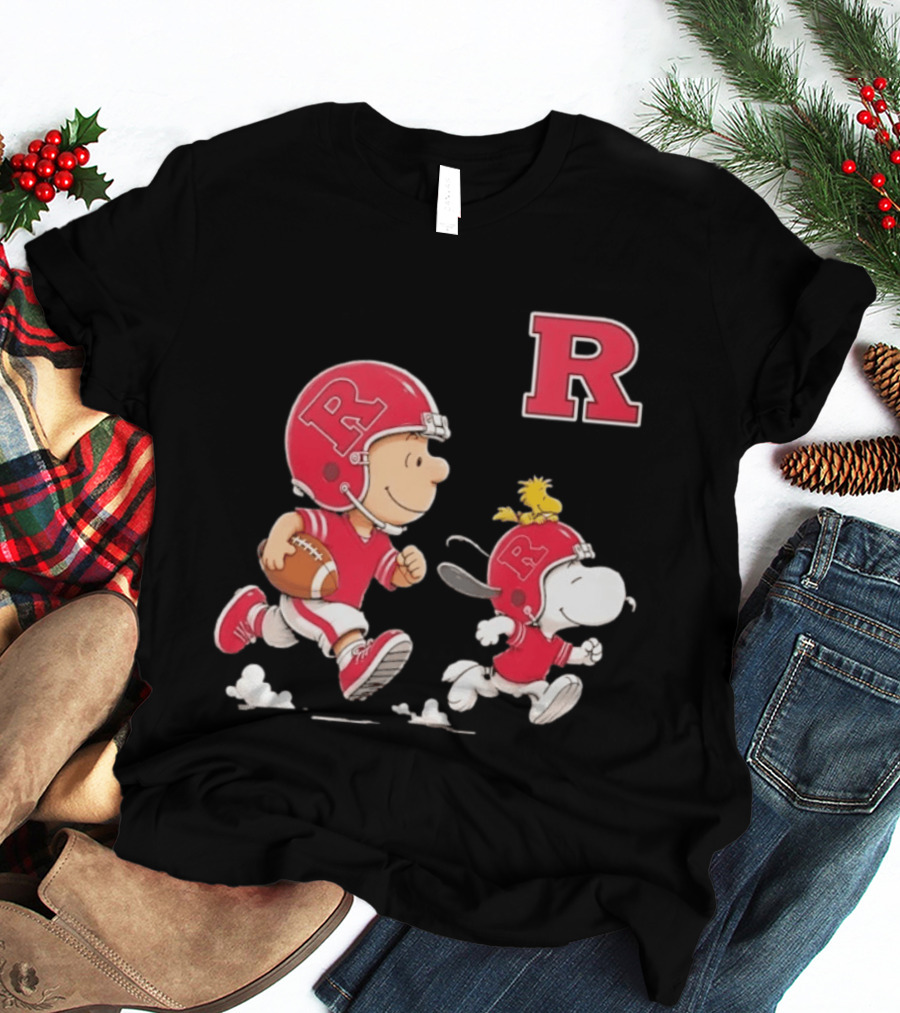 Charlie Brown Snoopy Woodstock Rutgers Scarlet Knights Football Fan Gear T-Shirt