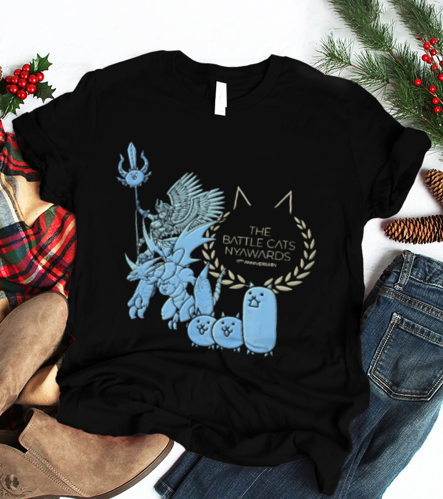The Battle Cats Nyawards 11th Anniversary Characters Laurel Wreath Line T-Shirt