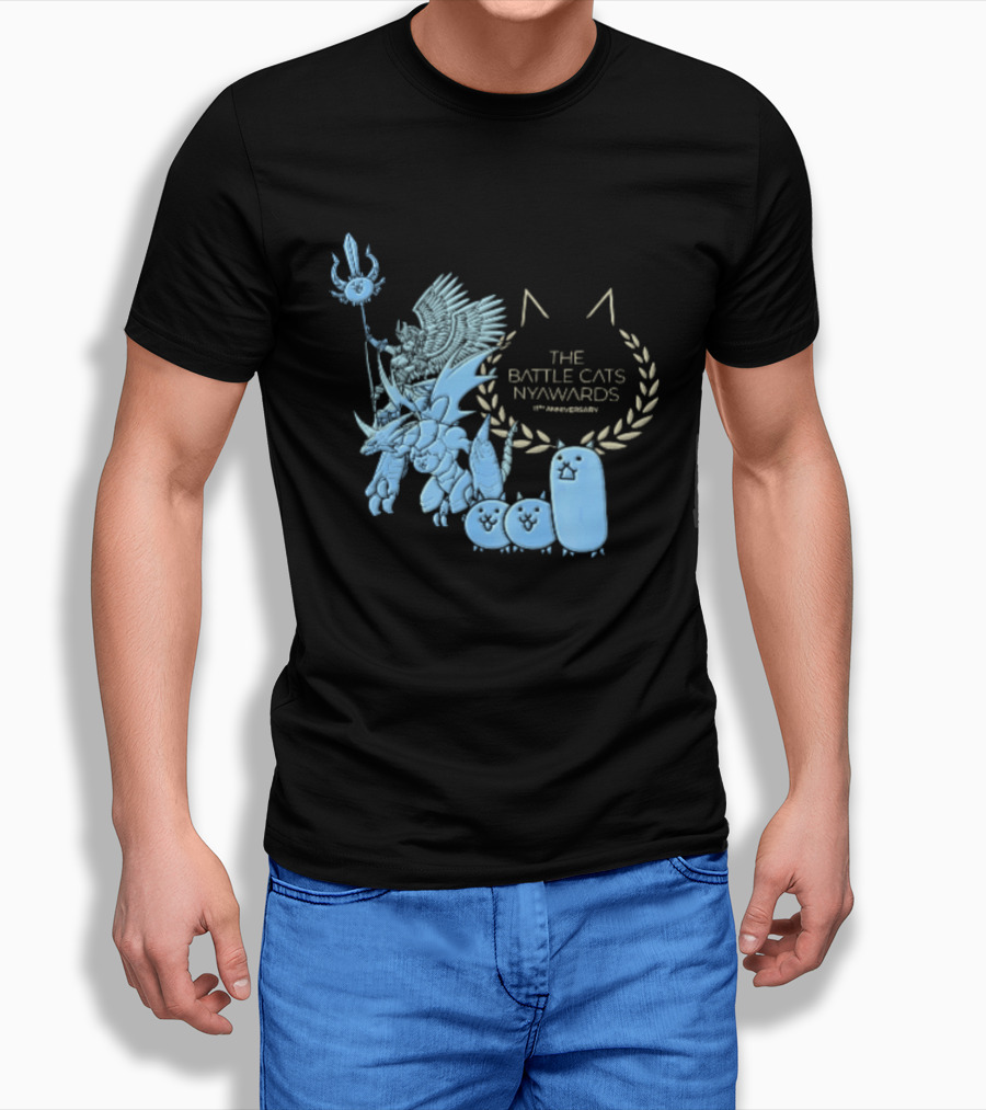 The Battle Cats Nyawards 11th Anniversary Characters Laurel Wreath Line T-Shirt