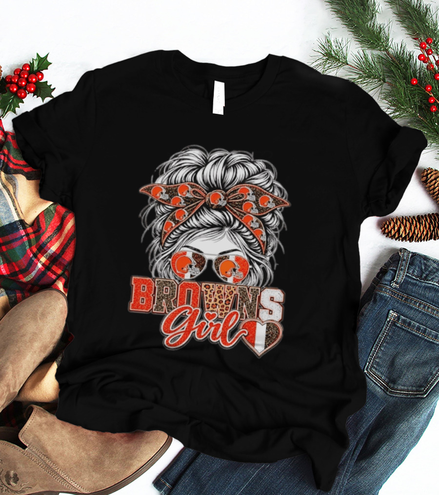 Cleveland Browns Girl Messy Bun Football T-Shirt