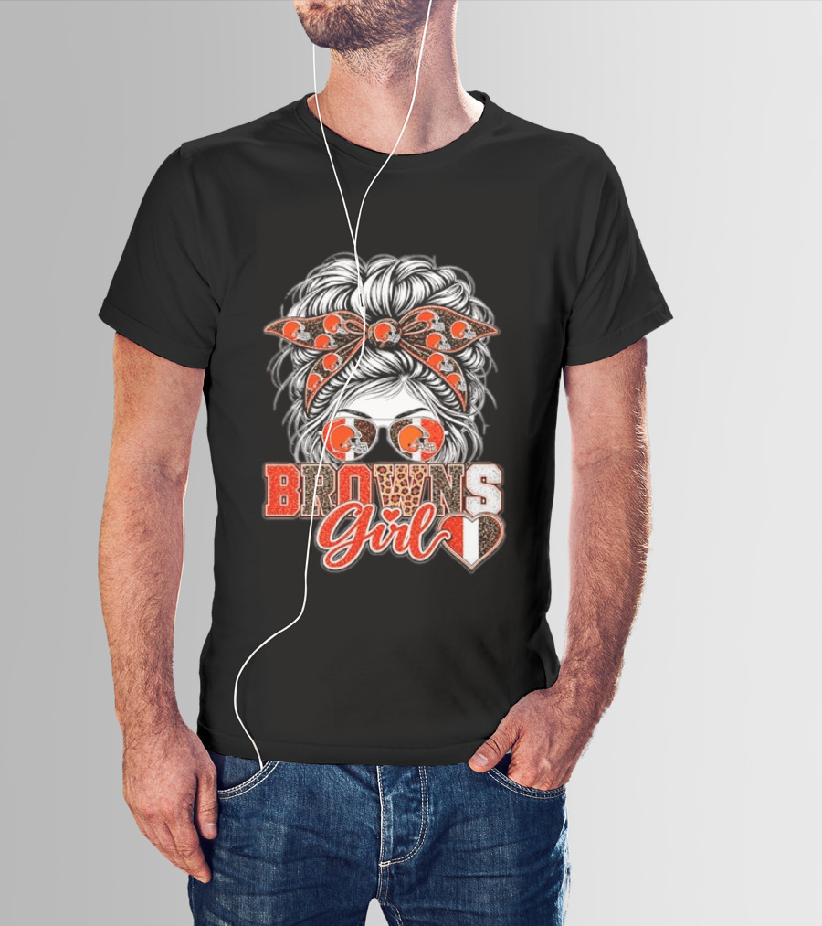 Cleveland Browns Girl Messy Bun Football T-Shirt
