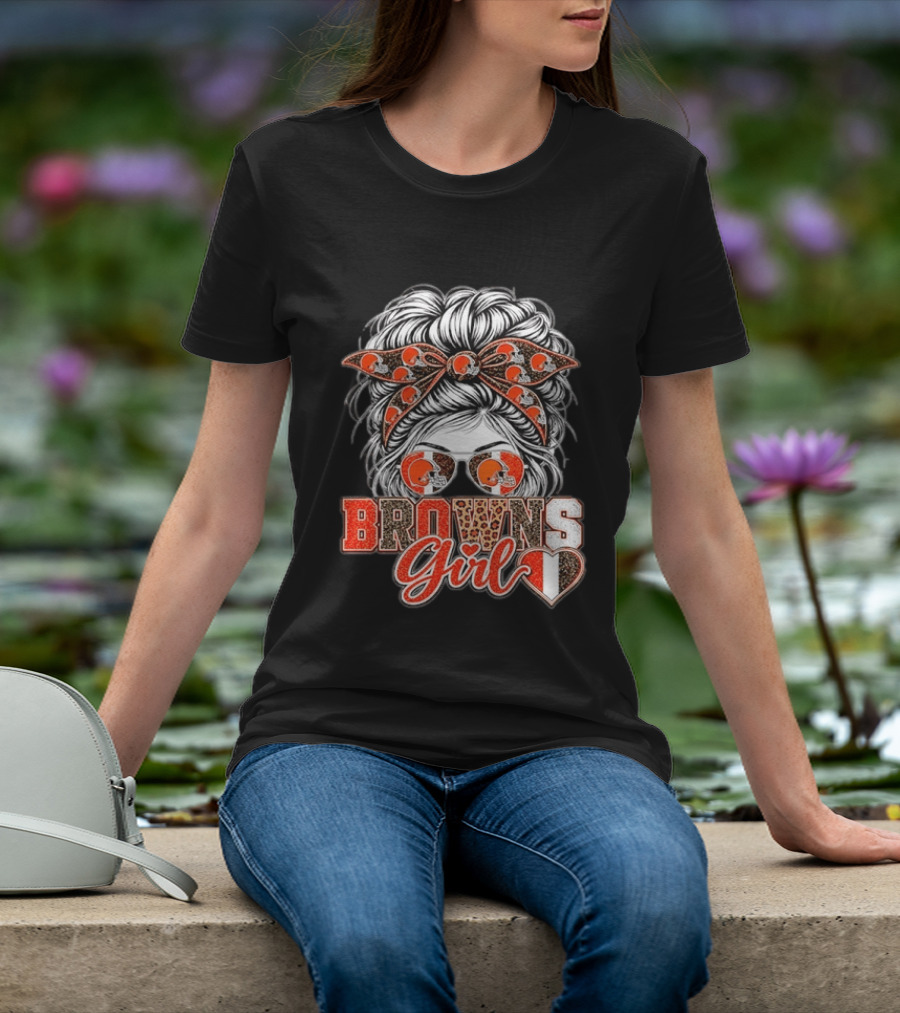 Cleveland Browns Girl Messy Bun Football T-Shirt