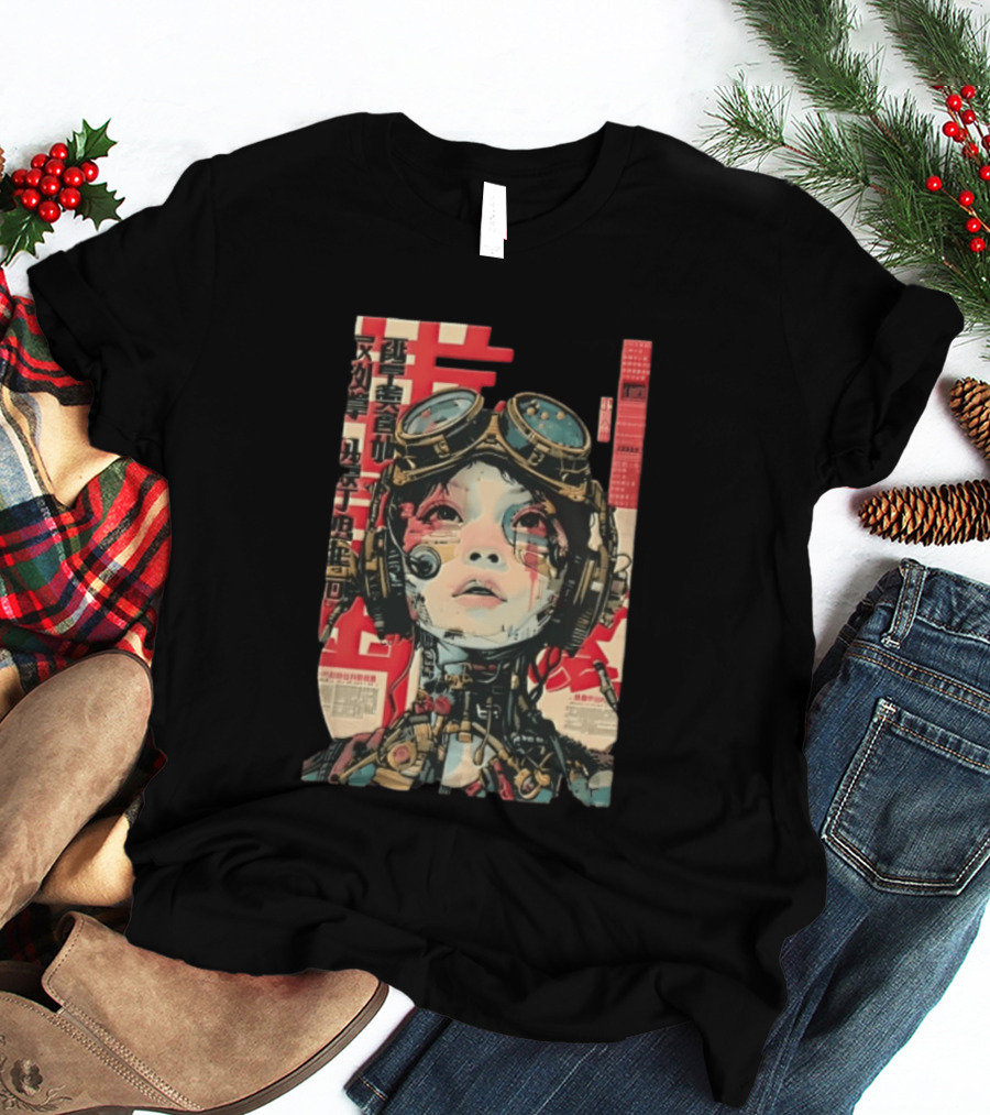 Cyberpunk Cyborg Woman With Goggles And Headphones Futuristic Aesthetic T-Shirt