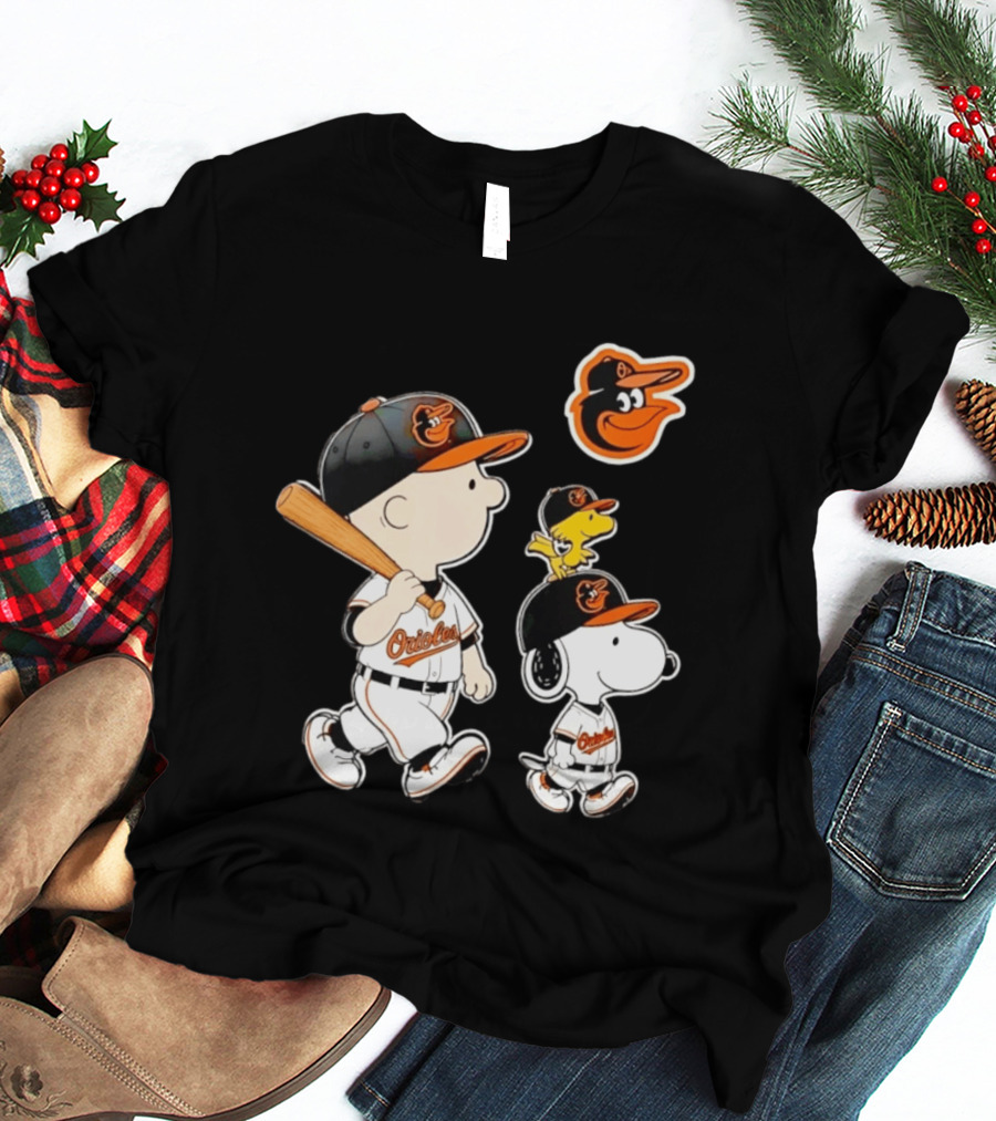 Woodstock Charlie Brown Snoopy Orioles Baseball Team T-Shirt
