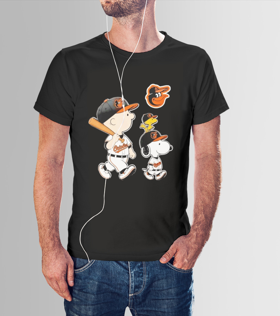 Woodstock Charlie Brown Snoopy Orioles Baseball Team T-Shirt