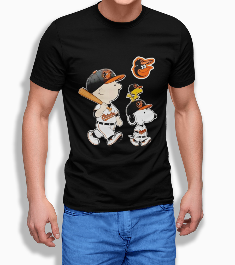 Woodstock Charlie Brown Snoopy Orioles Baseball Team T-Shirt