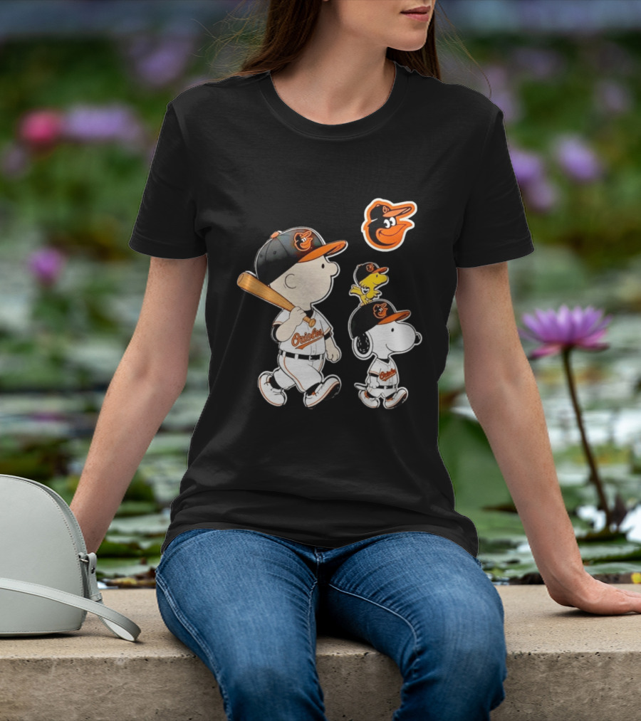 Woodstock Charlie Brown Snoopy Orioles Baseball Team T-Shirt