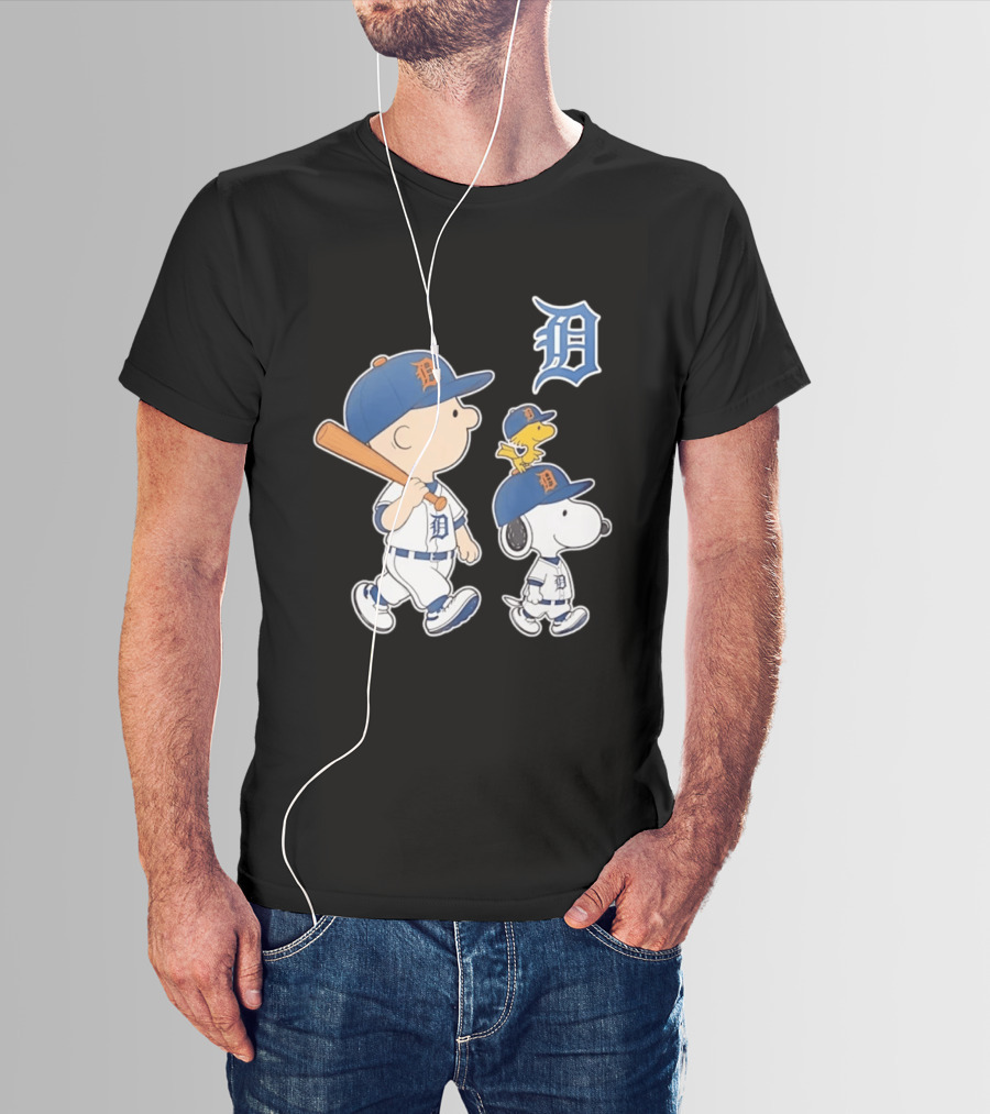 Charlie Brown Snoopy Woodstock Detroit Tigers Baseball Peanuts T-Shirt