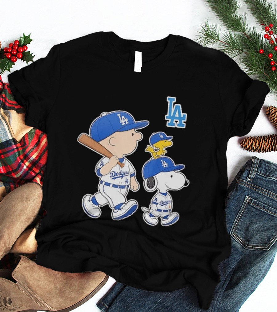 Woodstock Charlie Brown And Snoopy Los Angeles Dodgers Baseball T-Shirt