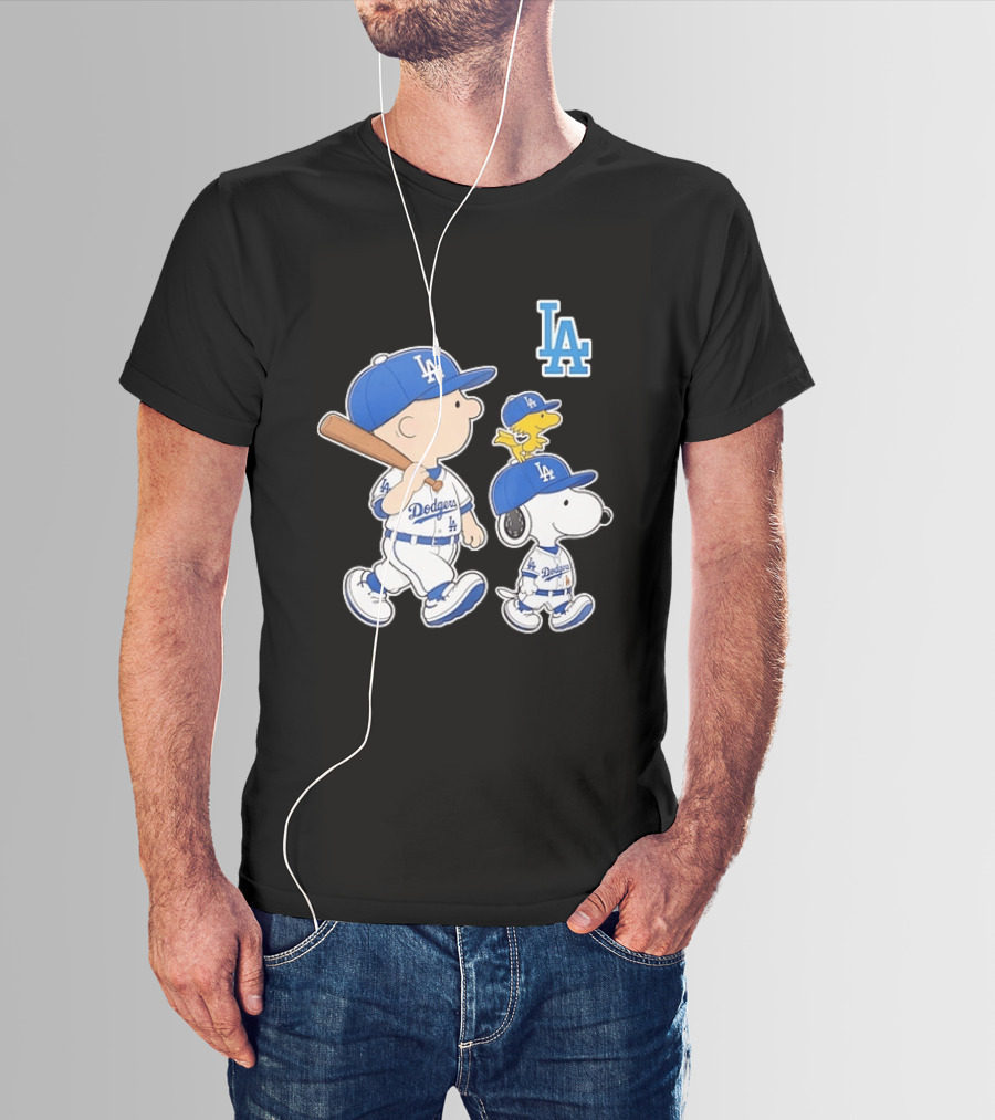 Woodstock Charlie Brown And Snoopy Los Angeles Dodgers Baseball T-Shirt