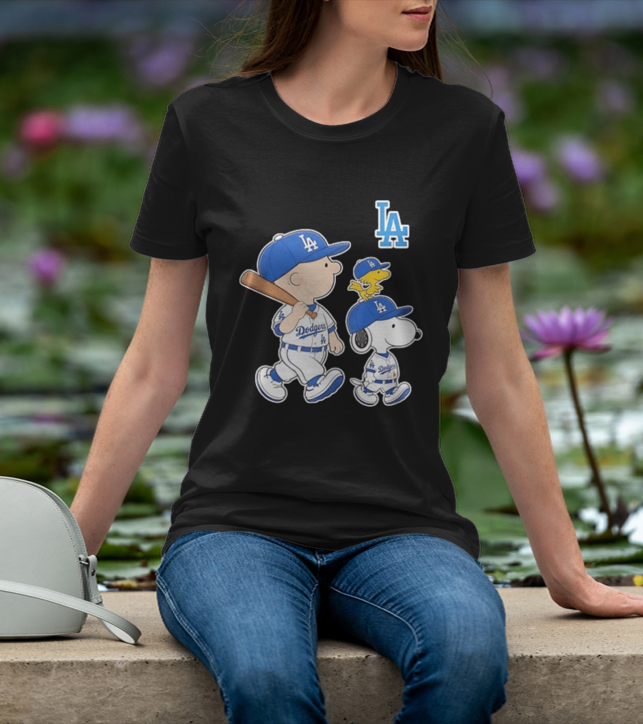 Woodstock Charlie Brown And Snoopy Los Angeles Dodgers Baseball T-Shirt