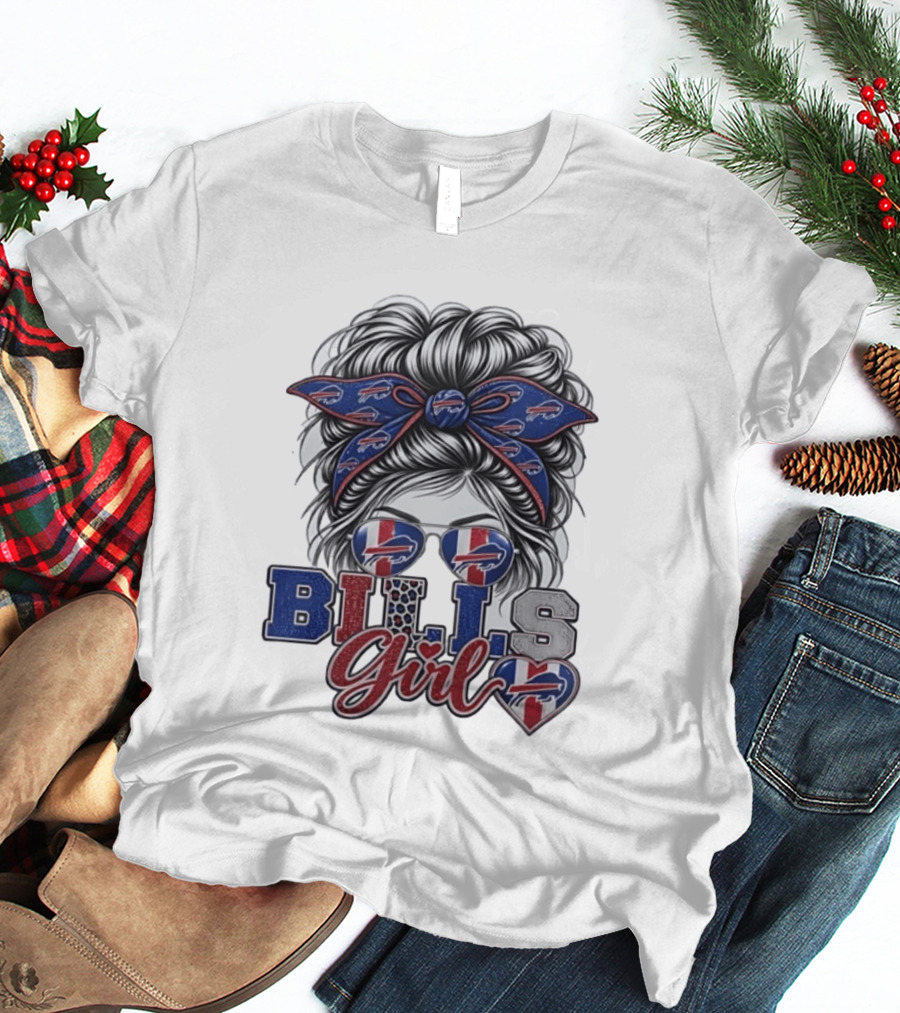 Buffalo Bills Girl Messy Bun Sunglasses BILLS Girl T-Shirt