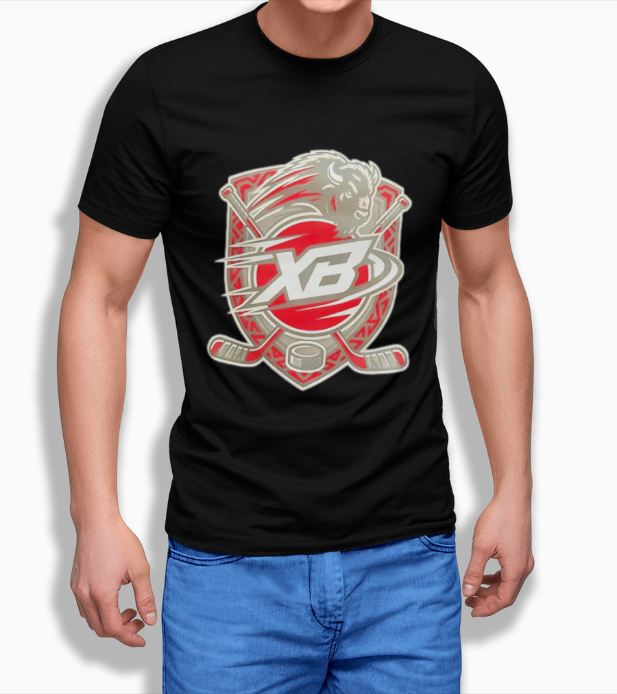 XB Buffalo Hockey Team Emblem With Crossed Sticks And Puck T-Shirt