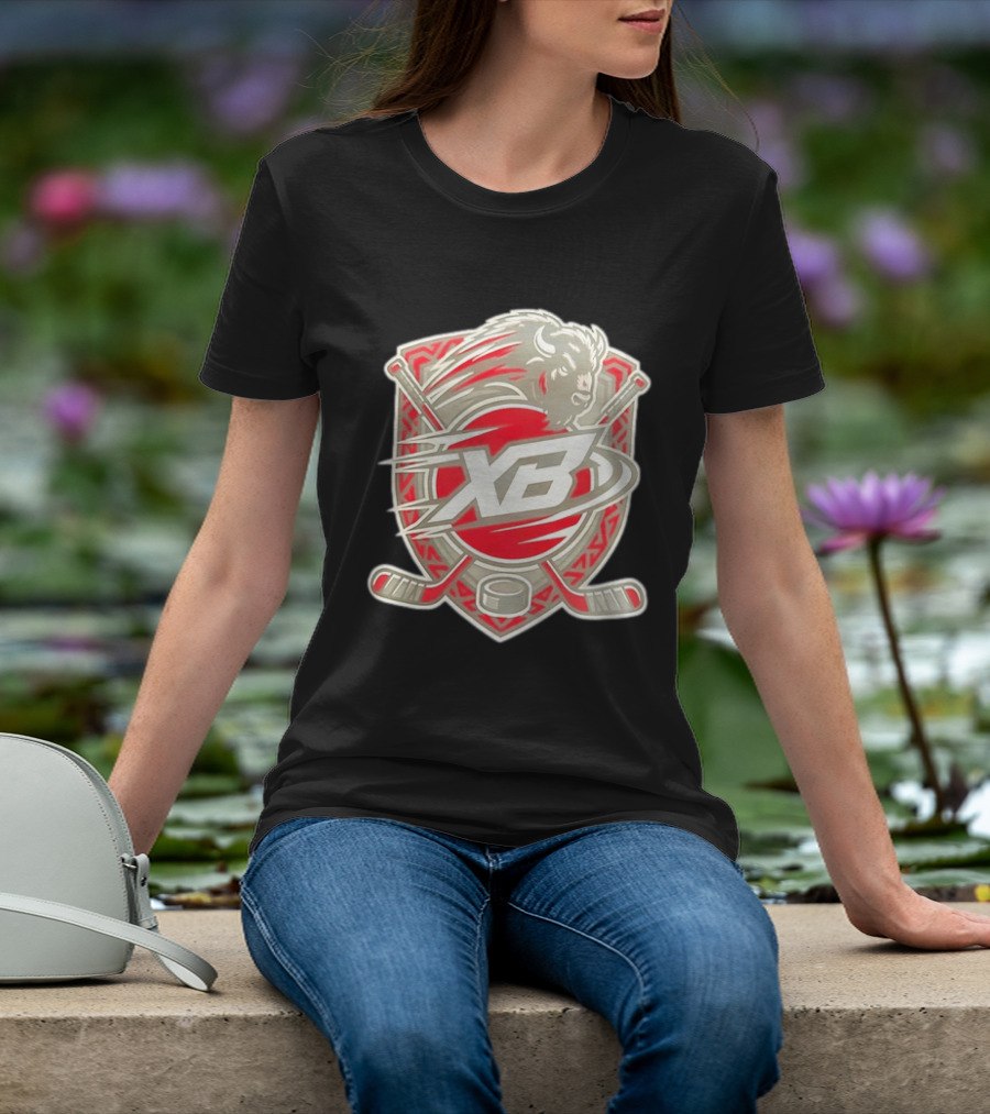 XB Buffalo Hockey Team Emblem With Crossed Sticks And Puck T-Shirt