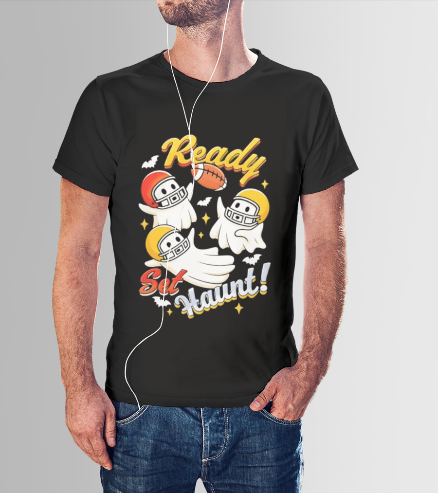 Ready Set Haunt Ghosts Football Helmet Halloween T-Shirt