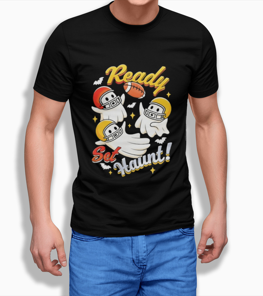 Ready Set Haunt Ghosts Football Helmet Halloween T-Shirt