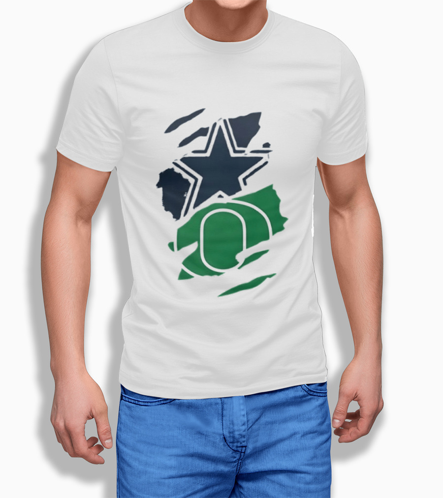 Dallas Cowboys Star And Oregon Ducks O Ripped Team Logos T-Shirt