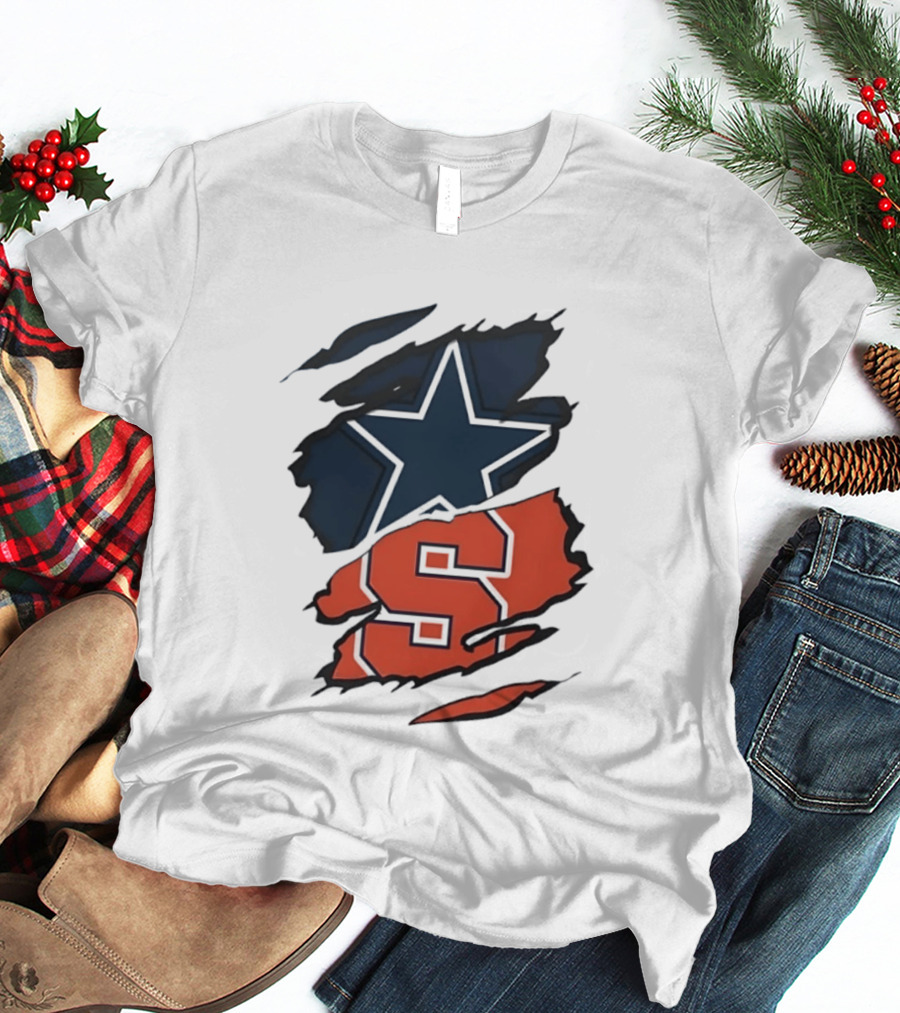 Dallas Cowboys Star And Syracuse Orange Torn Fabric T-Shirt