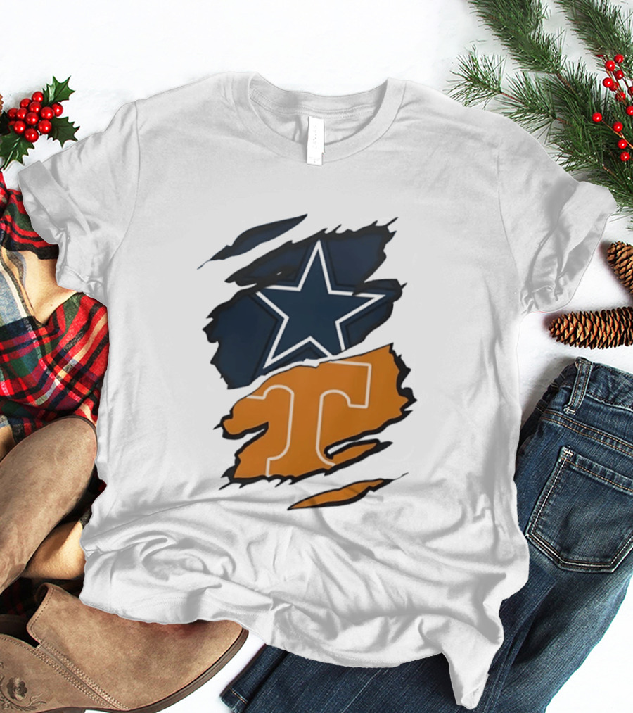 Dallas Cowboys Star Tennessee Volunteers Logo Ripped Effect T-Shirt