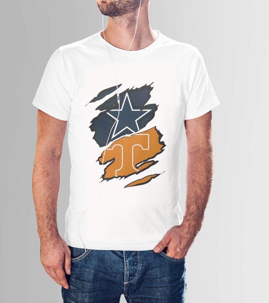 Dallas Cowboys Star Tennessee Volunteers Logo Ripped Effect T-Shirt