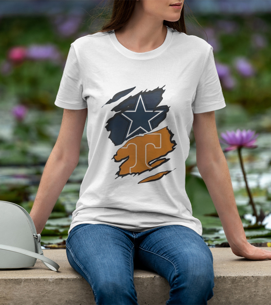 Dallas Cowboys Star Tennessee Volunteers Logo Ripped Effect T-Shirt