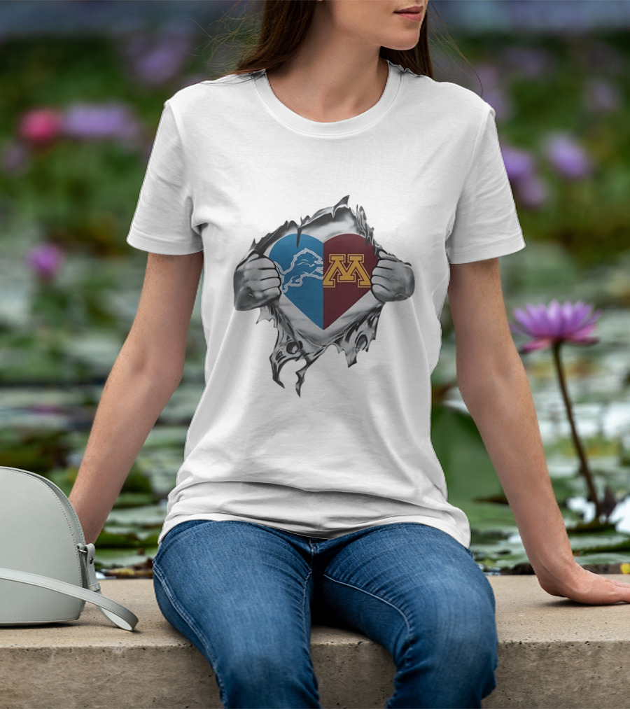 Detroit Lions And Minnesota Golden Gophers Heart T-Shirt