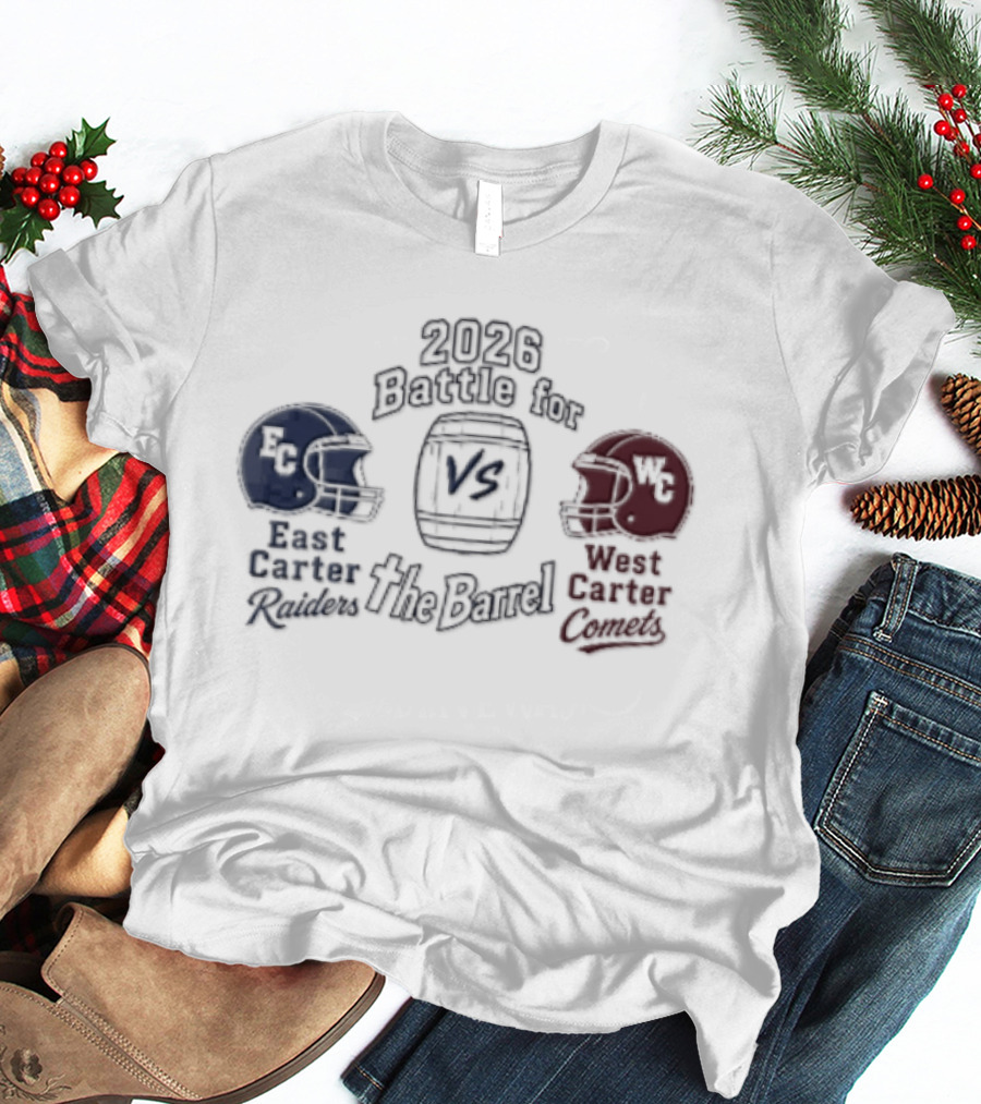 2026 Battle For The Barrel East Carter Raiders Vs West Carter Comets Football Helmets T-Shirt